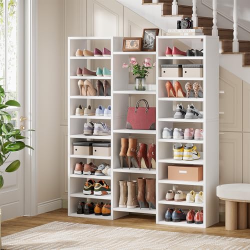 Tribesigns 14-Tier Shoe Cabinet, 59" Tall White Storage Organizer | 46 Pairs Wide Shoe Shelf with 22 Open Cubbies, Freestanding Entryway Shoe Rack for Closet, Living Room, Entryway, Hallway