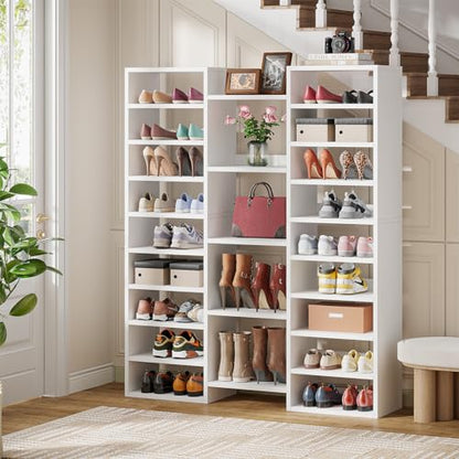 Tribesigns 14-Tier Shoe Cabinet, 59" Tall White Storage Organizer | 46 Pairs Wide Shoe Shelf with 22 Open Cubbies, Freestanding Entryway Shoe Rack for Closet, Living Room, Entryway, Hallway