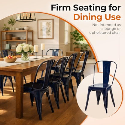 Metal Dining Chairs Set of 4,Sapphire Glow | Stackable Tolix Style Chairs for Kitchen, Restaurant, Bistro,Dining Room,18 Inch Seat Height - color: Sapphire Glow