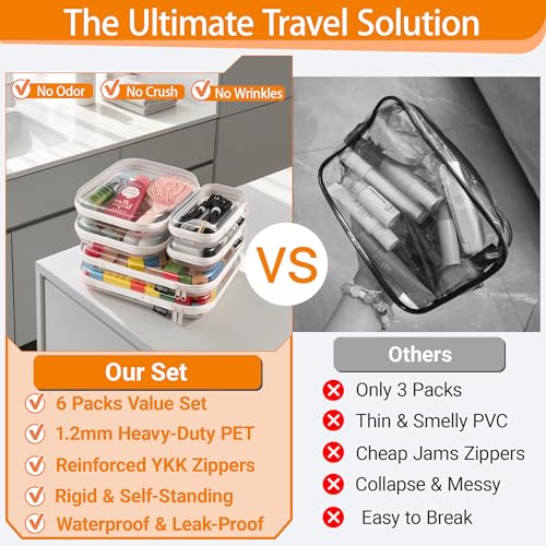 YQBRAO Clear Hard Shell Zipper Cases, Diaper Bag Organizer Pouches, White | Rigid clear shells in three practical sizes organize toiletries, cosmetics, cables, stationery and household essentials - color: White, size: 6 Pack (2L+2M+2S)