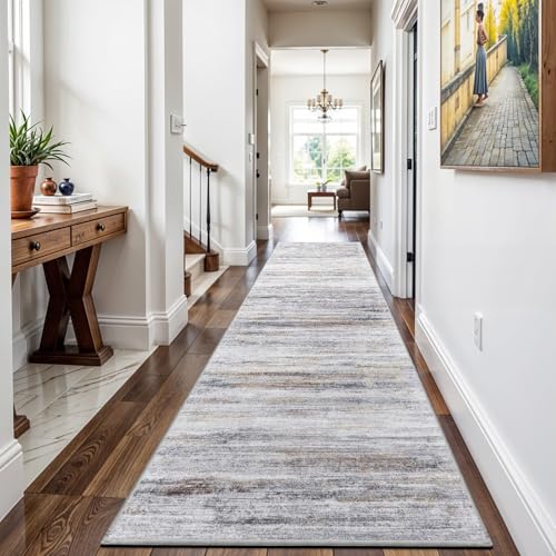 3x12 Washable Hallway Runner Rug: Extra Long Runners for Entryway Living Room Dining Room - Stain and Water Resistant Rugs with Non-Slip Backing - Soft Low-Pile Carpet 12ft Beige Grey - color: Beige/Grey, size: 3' x 12' (Runner)