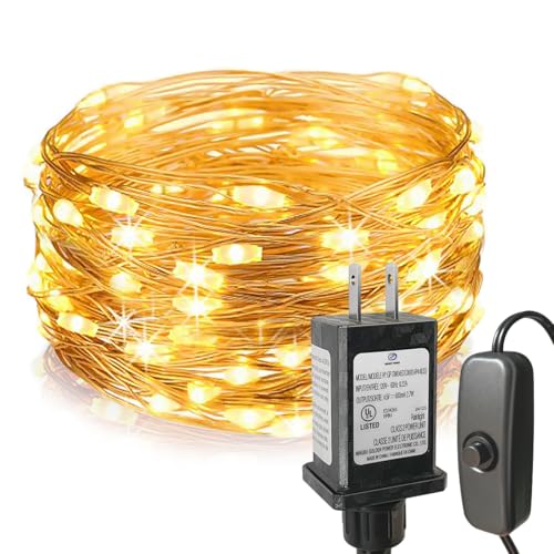 Fairy Lights Plug in,33Ft 100 LEDs Copper Lights Warm White,Christmas Lights Indoor Outdoor,Led Fairy String Lights for Bedroom Party Wedding Patio Christmas Tree Decoration - size: 33FT with Adapter