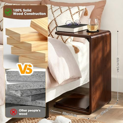 Solid Wood C Shaped Sofa Side Table, Small End Table for Couch, Modern Simple Narrow Table for Small Spaces, Mini Coffee Table for Living Room, Bedroom, Bedside (Walnut) - color: Walnut