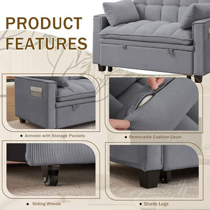 Convertible Sofa Bed, Loveseat Sleeper Sofa with Pull Out Bed and Adjustable Backrest, 3-in-1 Futon Couch for Living Room, Bedroom, Apartment, Light Grey - color: Light Grey, size: Pull Out Sofa Bed