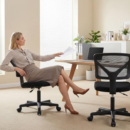 OLIXIS Armless Home Office Chair, Ergonomic Small Desk Chair | Mesh Back, Removable Washable Foam Cushion, Height Adjustable, Rolling Swivel Wheels, Small Space, Black - color: Black