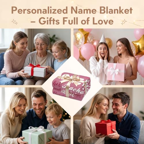 Personalized Blanket with Name, Custom Name Blanket Gifts for Kids Adults Boys Girls Teen, Soft Customized Fleece Flannel Throw for Bedroom Living Room, Birthday Christmas - color: Raspberry