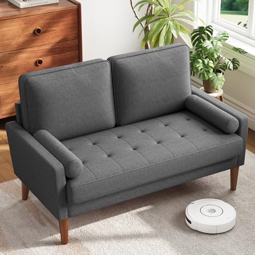 Vesgantti 48" Loveseat Sofa, Small Couch with Solid Wood Legs | Small Couch for Small Spaces, Mid Century Modern Loveseat, Easy Assembly Sofa for Living Room, Bedroom, Grey - color: Grey