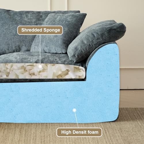 Cloud Couch Sectional for Living Room, Modular L Shaped Boneless Sofa with Chaise, Compressed No Assembly Couch, Deep Seat Chenille Upholstered Convertible Sofa Bed (Blue) - color: Blue