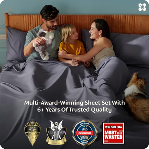 Bedsure Cooling Sheets for Full Size Bed, Viscose Derived from Bamboo, Deep Pocket up to 16", Breathable Soft Bed Sheets & Pillowcases, Dark Grey | Cooling Sheets for Hot Sleepers, Breathable & Silky Soft, 16" Deep Pocket, Hotel Luxury Bedding, Dark Grey