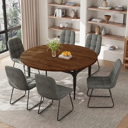 HIPIHOM Expandable Folding Dining Table Set, 55-Inch Round to Square Table, Metal Frame, for Dining Room or Apartment (Round Table) - color: Round Table