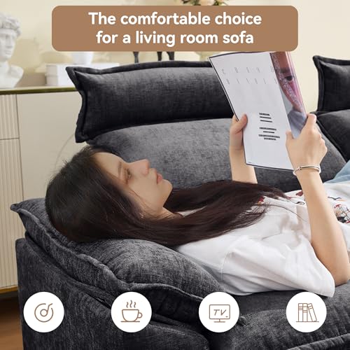 72'' Cloud Modern Loveseat Couch with Detachable Headrest, Modular Sectional Sofa Couch Deep Love Seat, Oversized 2 Seater Chenille Comfy Sofa with Armrests for Living Room, Dark Grey - color: Dark Grey, size: Loveseat