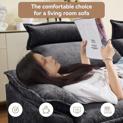 72'' Cloud Modern Loveseat Couch with Detachable Headrest, Modular Sectional Sofa Couch Deep Love Seat, Oversized 2 Seater Chenille Comfy Sofa with Armrests for Living Room, Dark Grey - color: Dark Grey, size: Loveseat