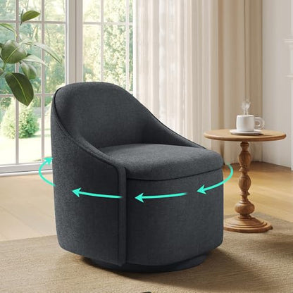 LINSY Swivel Accent Chair with Storage Comfy Chenille Barrel Chairs, Small 360 Swivel Modern Armchair for Living Room Bedroom, Boucle Reading Chair for Study Room (Grey) - color: Grey