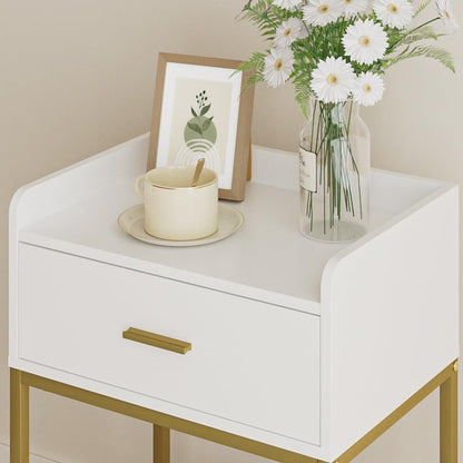 Masupu Nightstand,3-Tier Modern Bedside Night Stand with Storage Drawer and Shelf,Small End Side Table for Bedroom,Living Room,White (Without Outlet, White) - color: White Without Outlet