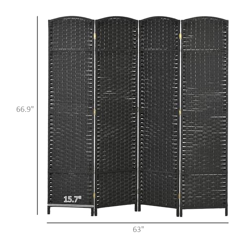 HOMCOM Room Divider 4 Panel Folding Privacy Screen 5.6' Tall Nature Wood | Freestanding Partition, Home Office, Bedroom - color: Black, size: 4 Panel