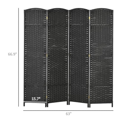 HOMCOM Room Divider 4 Panel Folding Privacy Screen 5.6' Tall Nature Wood | Freestanding Partition, Home Office, Bedroom - color: Black, size: 4 Panel