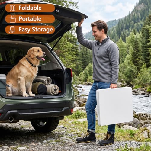 4 Foot Folding Table, Portable Fold-in-Half Utility Table [Adjustable Height with Carrying Handle][4FT Heavy Duty] for Party, Wedding, Picnic, Camping, Indoor & Outdoor, White - color: White, size: 4ft