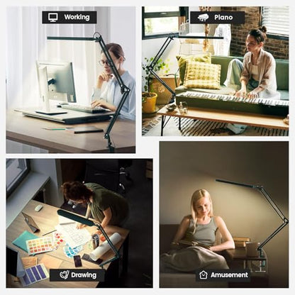 Desk Lamp - LED Desk Light - 5 Color Modes X 11 Brightness Levels - Adjustable Swing Arm - Timmer & Memory Function - 12W Lamp for Desk - Green - style: Green swing arm