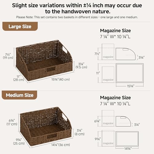 StorageWorks Pantry Baskets for Organizing, Brown Storage Baskets, 2-Pack | Paper Rope Wicker Storage Baskets for Shelves with Handles, Pantry Organizers and Storage, Shelf Baskets for Organizing - color: Dark Brown(Paper Rope), size: 15¾"L x 11"W x 7½"H
