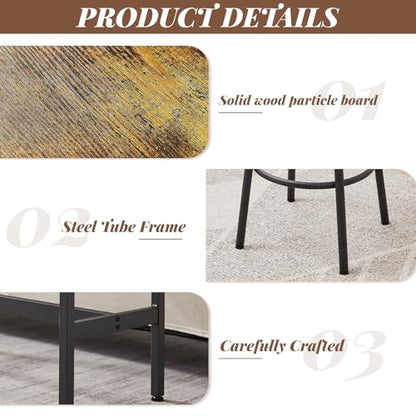 43.31" Bar Table Set for 2, Counter Height Dining Table with PU Upholstered Bar Stools and Backrests, Space-Saving Small Kitchen Table for Breakfast Nook, High Top Table and Chairs Set - color: Rustic Brown, style: Rectangular w/ Upholstered Stool