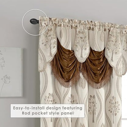 Elegant Comfort Luxurious Beautiful Curtain Panel Set with Attached Valance and Backing 54" X 84 inch (Set of 2), Beige - color: Beige, size: 84"L x 54"W