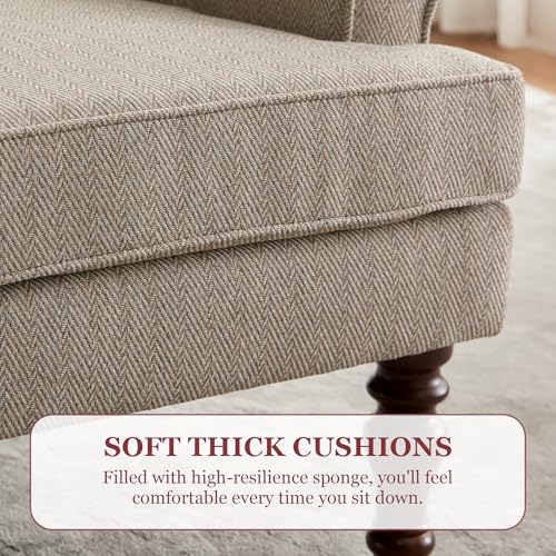 HUIMO Printed Wingback Accent Chair, Linen Upholstered High Back Armchair, Comfy Reading Chair for Living Room Bedroom Study, 300lbs Weight Capacity (1, Brown with Lines) - color: Brown With Lines