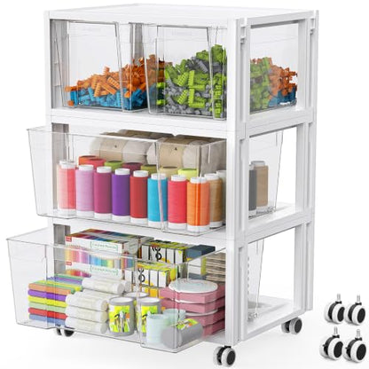 Stackable Storage Drawer Carts, Extra Large Bins 3 Tier 4 Drawers | Smooth Pull-Out Drawers, Clear Plastic Storage Organizer Container For Home Office Bedroom Bathroom Art Crafts Under Desk - size: 3 Tier 4 Drawer