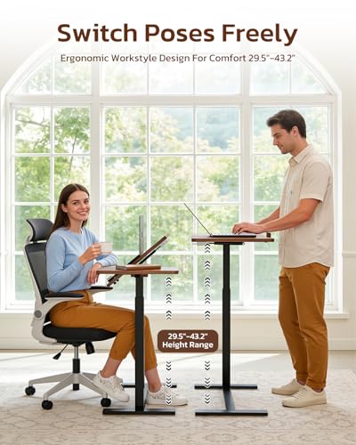 Simple Deluxe Standing Rolling Desk with Hidden Casters, Height Adjustable Pneumatic Mobile Laptop Desk, Tilting Bedside Table for Laptop, Overbed Bedside Table Hospital Home Use, Brown - color: Brown, style: Tiltable