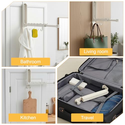 2 Pack Foldable Over The Door Drying Rack, Heavy Duty Door Hanger with Retractable Rod, Space Saving Laundry Towel Clothes Rack for Bathroom Bedroom