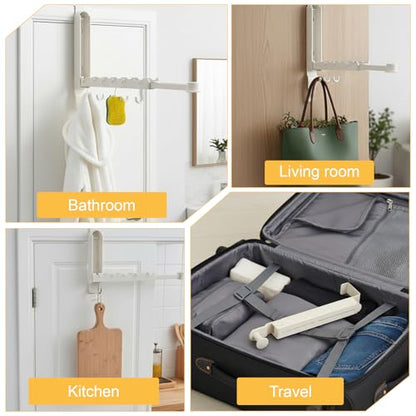 2 Pack Foldable Over The Door Drying Rack, Heavy Duty Door Hanger with Retractable Rod, Space Saving Laundry Towel Clothes Rack for Bathroom Bedroom