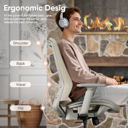 Mesh Office Chair,Ergonomic Computer Desk Chair,Sturdy Task Chair- Adjustable Lumbar Support & Armrests,Tilt Function,Comfort Wide Seat,Swivel Home Office Chair (Beige) - color: Beige