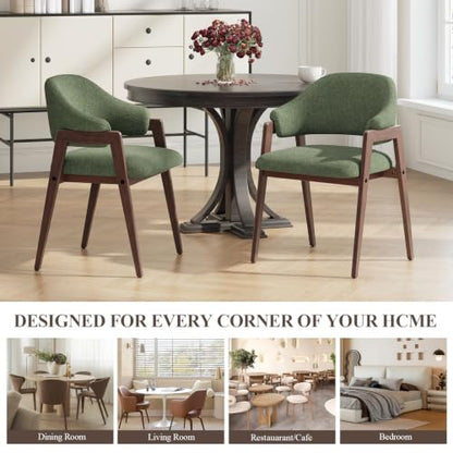 MALOL Wooden Dining Chairs Set of 2, Fabric, Curved Open Back, Green - color: Green, size: Set of 2