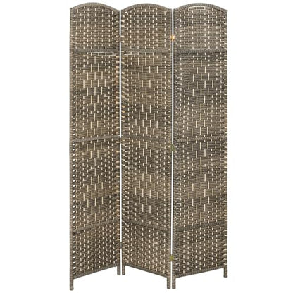 HOMCOM 3 Panel Room Divider 6 Ft Privacy Screen Hand-Woven Dark Rustic Oak | Folding PP Wall Partition, Pine Wood Frame, Freestanding Room Separator, Bedroom Home Office, No Assembly - color: Oak, size: 3 Panel