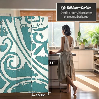 6 ft. Tall Double Sided Teal Vineyard Canvas Room Divider - color: Teal Vineyard