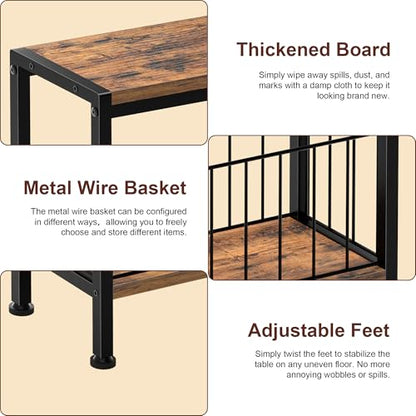 Narrow Side Table, Skinny End Tables with Magazine Holder, Small Sofa Table for Small Spaces, Space-Saving Design, Slim Nightstand Bedside Table for Living Room, Bedroom, Office, Rustic Brown - color: Rustic Brown