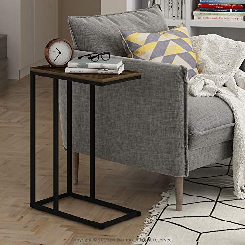 Furinno Camnus Modern Living C Shaped Sofa Side Table, 9.8 in x 17.9 in x 25 in, Columbia Walnut - color: Columbia Walnut, size: C-shape Metal Frame