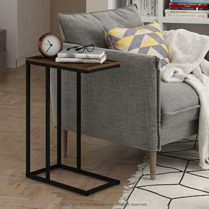 Furinno Camnus Modern Living C Shaped Sofa Side Table, 9.8 in x 17.9 in x 25 in, Columbia Walnut - color: Columbia Walnut, size: C-shape Metal Frame