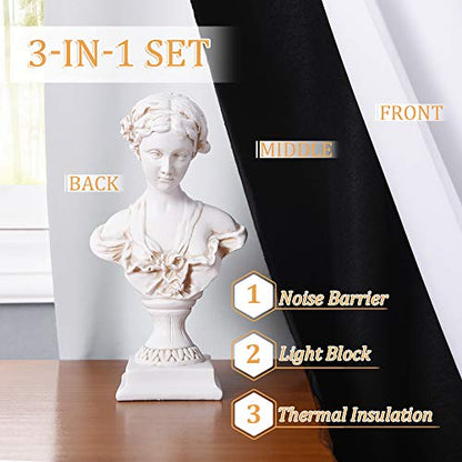 RYB HOME Thermal Insulated Soundproof Curtains, 3 Layers 100% Blackout | Noise Cancelling,Thermal Insulated,With Detachable Felt Liner,For Bedroom Theater Playroom,W42 x L84,Pure White,2 Panels - color: Pure White, size: 42"W x 84"L (Pack of 2)