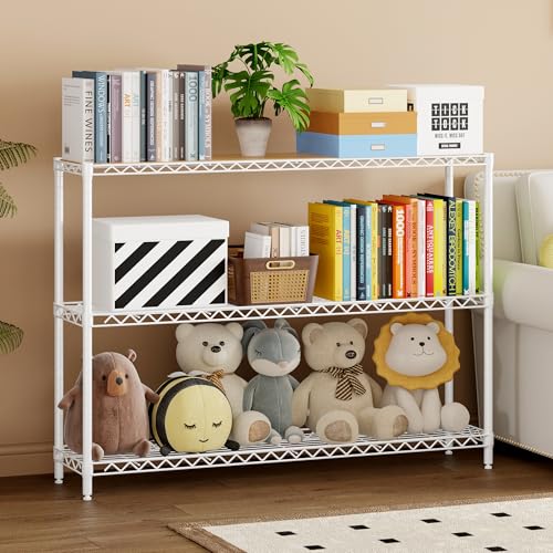 Homeiju 3-Shelf Storage Rack, 41" Wide Adjustable Standing Metal Shelving Unit with Removable Wooden Boards, Heavy Duty for Pantry, Bathroom, Garage, Entryway, Plant Stand, White - color: White, size: 41" W