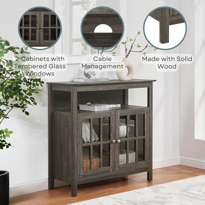 Convenience Concepts Big Sur Highboy TV Stand 36" - Modern Entertainment Center For TVs up to 40", Storage Cabinet for Dining, Living Room, & Entryway, Console Hall Table with Shelves, Weathered Gray - color: Weathered Gray