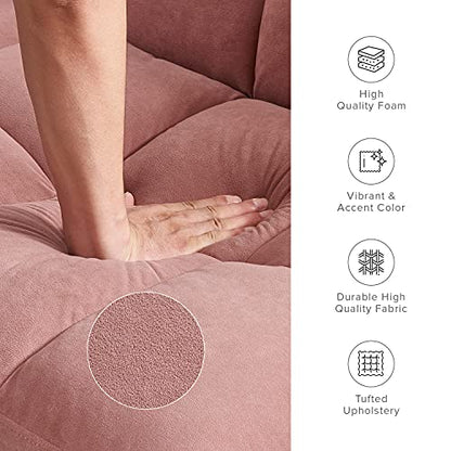 mopio 76.4" Futon Sofa Bed Tufted Styled, Sleeper Couch (Old Rosa, Velvet) | A textured seat folds flat for sleepovers; snug proportions slip into lofts and small lounges. - color: Old Rosa, Velvet