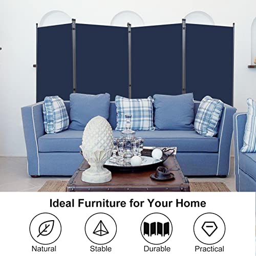 4 Panel Folding Room Divider, Sturdy Frame Freestanding Wall Divider - color: Navy Blue, size: 4 Panel