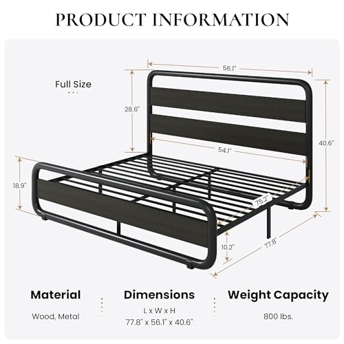 SHA CERLIN Full Size Metal Bed Frame with Wooden Headboard and Footboard, Heavy Duty Oval-Shaped Platform Bed Frame with 10" Under-Bed Storage, Noise Free, No Box Spring Needed, Black - color: Black, size: Full