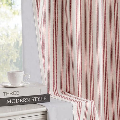 MYSKY HOME Striped Curtains 100% Blackout for Girls Bedroom Living Room 96 Inches Long Red Stripe Patterned Farmhouse Rustic Linen Blend Double Layer Drapes, Grommet, 2 Panels, 52" Wide - color: B-red/Blackout, size: 52"W x 96"L (Pack of 2)