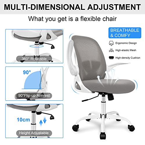 Office Chair Ergonomic Desk Chair with Adjustable Lumbar Support and Height, Swivel Breathable Desk Mesh Computer Chair with Flip up Armrests for Conference Room（Gray） - color: Grey