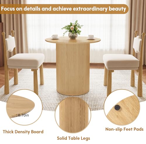 31.5" Round Dining Table for 2 People, Small Kitchen Dinner Table with Fluted Wood Base, Farmhouse Circle Dining Tables for Home, Kitchen, Dining Room, Living Room (Nature) - color: Natural