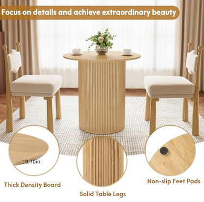 31.5" Round Dining Table for 2 People, Small Kitchen Dinner Table with Fluted Wood Base, Farmhouse Circle Dining Tables for Home, Kitchen, Dining Room, Living Room (Nature) - color: Natural