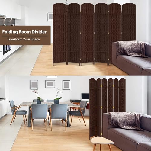 6 Panel Room Divider, 6 FT Wide Folding Screen Room Divider, Brown | Double Hinged Folding Screen Room Dividers for Patio Privacy - color: Brown, size: 6 Panels