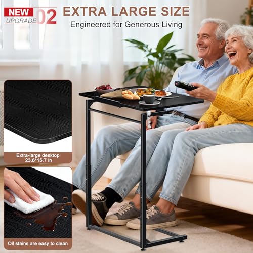 Tv Tray Table,Extra Large Dinner Food Tray Table,Couch & Bed Eating Desk,Heavy Duty Folding Laptop Side Table with 8Height & 90° Tilt Adjustable,C-Shaped End Table with Phone/Tablet Slot Black - color: Black Color, size: 1 Pack