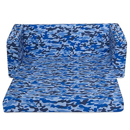 Delta Children Cozee 2-in-1 Sofa, 2-Seater Convertible Toddler Couch Sleeper, Wide 2-in-1 Flip Open Foam Chair for Playroom, Pet-Friendly, Bed Lounger, Comfy Play Sleeping Lounge Chair, Blue Camo - color: Blue Camo